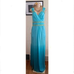 Spirit Blue Pleated Embellished Maxi Dress